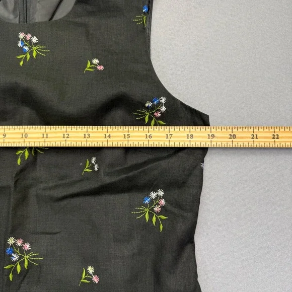 Talbots Petites Black Irish Linen Floral Embroidered Sleeveless Maxi Dress 12P - Picture 3 of 11